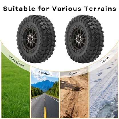 RC Tires & Wheels Set, 70x25mm Soft Rubber Tires with Foam Inserts, 5mm HexPlastic Beadlock Rims for 1/12 MN D90/D91/MN98/MN99S & 1/16 WPL C14/C24/C54/C64/C74/B16/B36 (A;Black) - color: A;Black