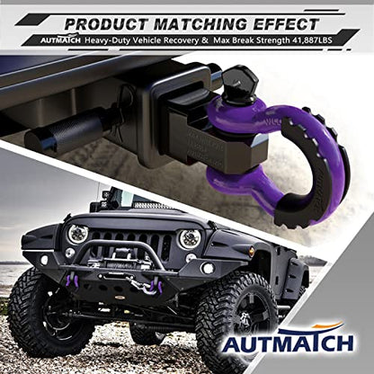AUTMATCH 3/4" D Ring Shackles (2-Pack) - 41,887 lbs Break Strength | Clevis Shackle with 7/8" Pin & Isolator Washer Kit for Tow Strap, Winch, Towing & Off-Road Vehicle Recovery, Purple - color: Purple & Black