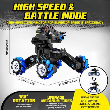 RC Tank that Shoots, Gesture Sensing RC Tank for Boys 8-12 | Hand Gesture & Remote Drift Remote Control Trucks, 2.4GHz Battle Soft Bullets, Spray, Music, LED Lights, Kids Gift - color: Blue & Soft Bullets
