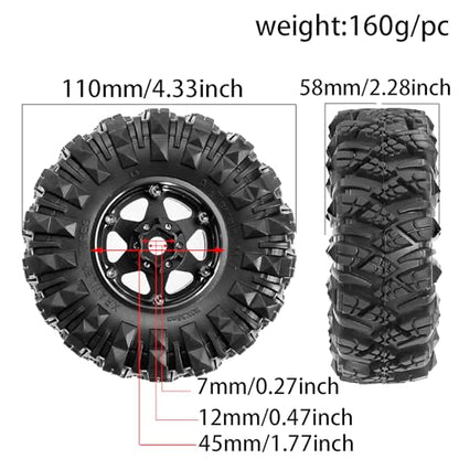 STMU Negative Offset 10.4mm 1.9 Beadlock Wheel Rims Aluminum and 1.9 RC Crawler Tires 4.33 Inch OD Foam Inserts for Traxxas TRX4 Axial SCX10 SCX10 II III RBX10 Redcat Gen 8 (Black) - color: Black
