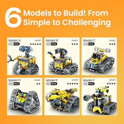 Sillbird Robot Building Kit with APP & Remote Control Gifts for Boys 8-13 | STEM Coding Robotic Toys, Educational Birthday Presents for Kids, App-Controlled, Buildable 6in1 Models, 631 Pieces - color: 1-yellow