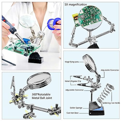 Soldering Iron Kit, 80W Electric Solder iron, Adjustable Temperature (180°C- 500°C）, With Multimeter, Magnifier Welding Helping Hand, Heat shrink tubing, Solder Wire, Desoldering pump. - color: Red (14-in-1 Soldering Iron Kit)