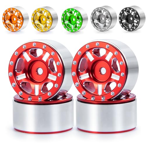 RC-Hub 4Pcs Aluminum Alloy 1.0" Micro Beadlock Wheels for 1/24 Axial SCX24 90081 RC Crawler Car (Red) - color: Red