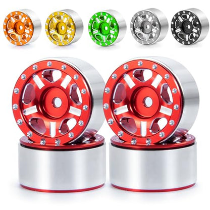 RC-Hub 4Pcs Aluminum Alloy 1.0" Micro Beadlock Wheels for 1/24 Axial SCX24 90081 RC Crawler Car (Red) - color: Red