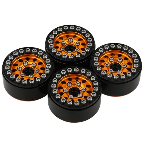 1.0 Wheel Rims RC Metal Beadlock Wheels Rims for All 1/24 Scale FCX24 Axial SCX24 Deadbolt AX24 1/18 TRX4M RC Crawler Car Upgrades Accessories (Orange)