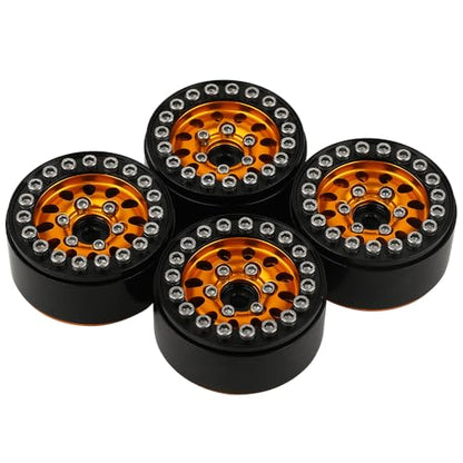 1.0 Wheel Rims RC Metal Beadlock Wheels Rims for All 1/24 Scale FCX24 Axial SCX24 Deadbolt AX24 1/18 TRX4M RC Crawler Car Upgrades Accessories (Orange)