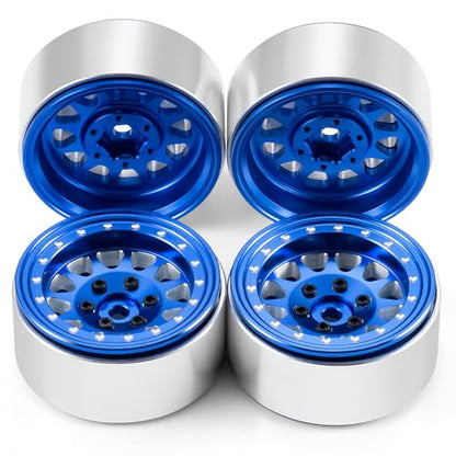 RCLIONS Aluminium 1.3" RC Beadlock Wheel Hub Rims for 1/24 1/18 TRX4M AXIAL SCX24 RC Crawler Car Upgrade Parts (Blue) - color: Blue