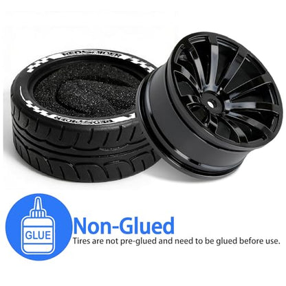 STMU 2.56" RC On-Road Tires & Wheel Set Rubber Tires with Plastic Rims 12mm Hex Compatible with 1/10 Scale Touring Cars HSP Tamiya Kyosho Traxxas Sakura WLtoys (Black) - color: Black