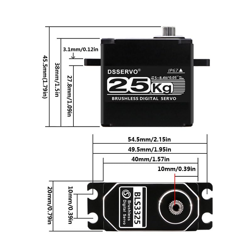25KG Brushless Full Metal Stainless Gear Digital Motor,High Torgue RC Servo, High Speed, 8.4V Waterproof IP67 with 25T Servo Horn for Cars Robot Helicopter Crawler (25KG 270 Degree) - style: 25KG 270 Degree Brushless