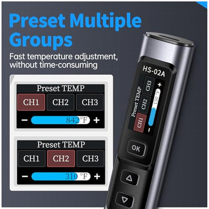 FNIRSI HS-02A 100W Portable Corded Soldering Iron Kit, 3S Fast Heating | 212-842℉, Pre-set 3 Groups Temps, Auto Sleep, 6 F245 Soldering Tips, Smart Digital Soldering Pen Tool for Electronics Repair