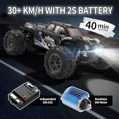 Hosim RC Truck 1:10 Scale 48+ KMH Remote Control Car for Adults, 4X4 All Terrains Off-Road RC Car, Waterproof Electric RC Cars for Boys Age 8-12 Toy Gift, 40+ Min Play with 2 Batteries Monster Trucks - color: Black