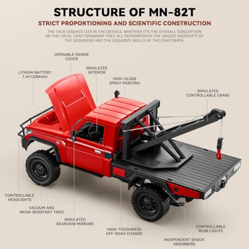 RC Truck 1/12 RC Rock Crawler 4x4 Remote Control Pickup Off Road RTR 2.4GHz All Terrain Proportional Throttle Steering for Adult MN-82T - color: Yellow