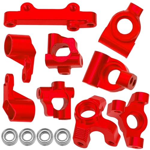 Auminum Alloy Steering Knuckle C-Hubs Bellcranks Set Compatible with Losi 1/18 Mini-T 2.0 2WD Stadium RC Truck Hop-Up Parts (Red) - color: Red