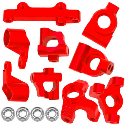 Auminum Alloy Steering Knuckle C-Hubs Bellcranks Set Compatible with Losi 1/18 Mini-T 2.0 2WD Stadium RC Truck Hop-Up Parts (Red) - color: Red