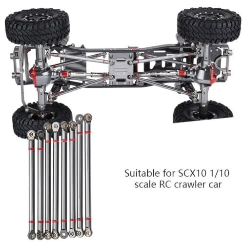 RC Link Rods, 8Pcs Aluminium Alloy Rod Links Linkage Chassis 313mm Wheelbase for Axial SCX10 1/10 Scale RC Crawler Car Steering Linkage Upper & Lower Upgrade Parts(Ti) - color: Ti