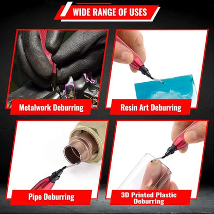 AFA Tooling Deburring Tool Set & 2 Countersink Hand Reamers, Red CNC Handle | 11 HSS blades with 360-degree rotation & 2 Countersink Hand Reamers make chamfers for 3D printing, metal, PVC, copper - style: 2 Reamers & Deburring Tool