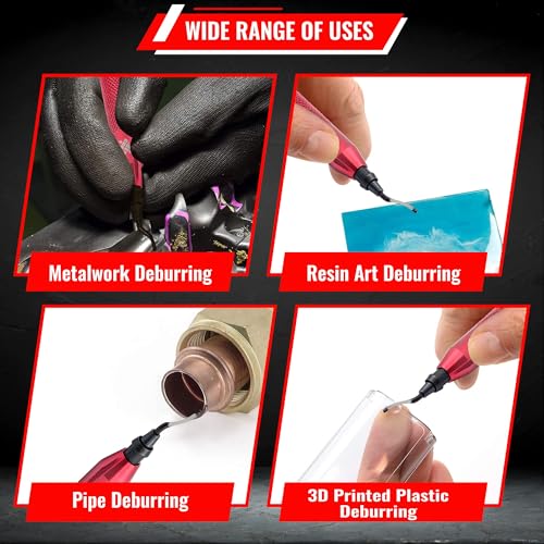 AFA Tooling Deburring Tool Set & 2 Countersink Hand Reamers, Red CNC Handle | 11 HSS blades with 360-degree rotation & 2 Countersink Hand Reamers make chamfers for 3D printing, metal, PVC, copper - style: 2 Reamers & Deburring Tool