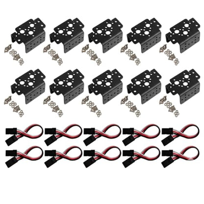 10PCS Servo Bracket Kit + 10PCS Extension Cable for MG995 MG996R – Aluminum Mount Set for Robot Arm, RC Car, Pan Tilt DIY