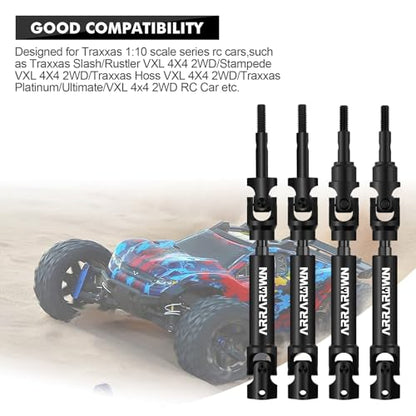 4Pcs Front & Rear CVD Drive Shafts Set Compatible with 1/10 Traxxas Slash/Rustler/Stampede/Hoss VXL 4X4 2WD Platinum Ultimate RC Truck Cars Heavy Duty Axles Replace #6851#6852 Update Parts - color: Black Front&rear