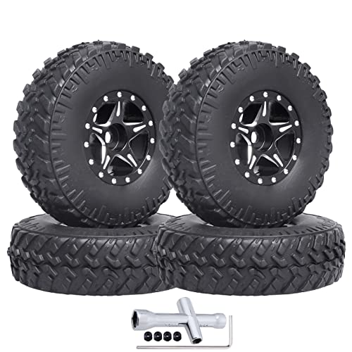 1.0 Beadlock Wheels and Tires Set for 1/24 Scale Axial SCX24 AX24 Gladiator Deadbolt Bronco C10 JLU CRC B17 Betty Chevy RC Crawler Upgrade Parts