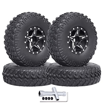 1.0 Beadlock Wheels and Tires Set for 1/24 Scale Axial SCX24 AX24 Gladiator Deadbolt Bronco C10 JLU CRC B17 Betty Chevy RC Crawler Upgrade Parts
