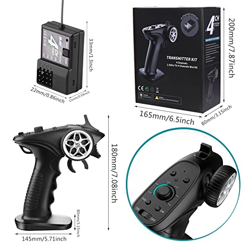 HTLNUZD 4H-TX 4CH 2.4GHz RC Radio System Transmitter with 4CH Controller Remote Control Receiver for RC Car, Boat, Tanks