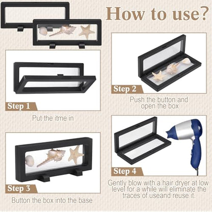 Harloon 12 Pcs 3D Floating Display Case Floating Frame Display Holder Stand Challenge Coin Jewelry Frame Box for AA Medallions Fossil Rock Gemstones Specimen(Black,7 x 2.8 x 0.8 Inch,Square Base) - color: Black, size: 7 x 2.8 x 0.8 Inch, style: Square Bas