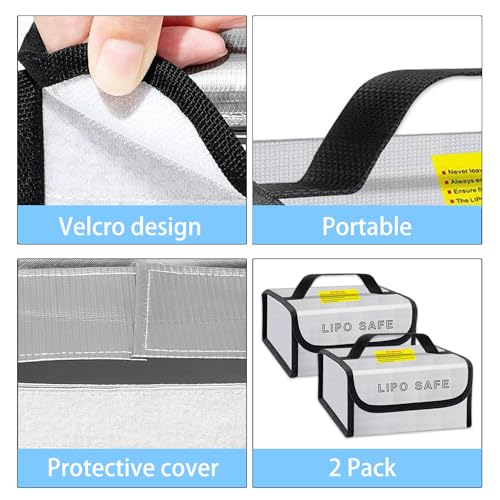 2PCS 185 * 120 * 80mm Lipo Safe Bag for Lipo Battery Pack Storage Charging Transport, Home Office Travel Fireproof Safe Storage Pouch - size: 185*120*80mm