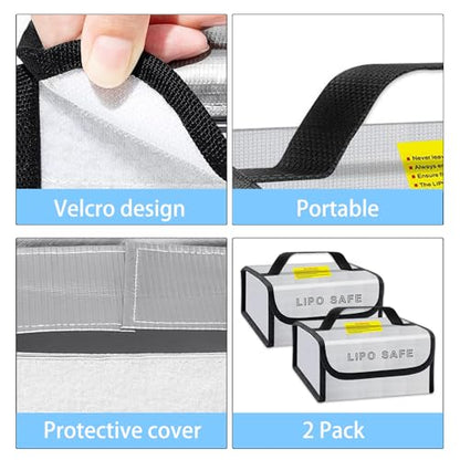 2PCS 185 * 120 * 80mm Lipo Safe Bag for Lipo Battery Pack Storage Charging Transport, Home Office Travel Fireproof Safe Storage Pouch - size: 185*120*80mm