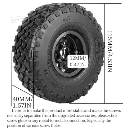 RC 1.9 Beadlock Tires 1.9 Wheels and Tires for 1/10 RC Crawler,TRX6 TRX4 AX103007 SCX10 90046 D90 Gen7 8 MST VS4-10,Aluminium Alloy 1.9 RC Wheel Rims & Rubber Tyre,Black - color: Black(4pcs)