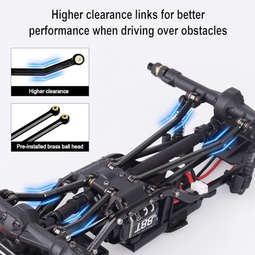 Hobbypark High Clearance Links Set Aluminum Upgrades Linkage for Axial SCX24 Deadbolt AXI90081 B17 Upgrades 1/24 RC Crawler Car (Black) - color: Black