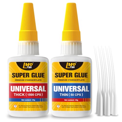Super Glue Thin and Thick Liquid CA Glue Clear 60 Gram, All Purpose Superglue Cyanoacrylate Adhesive for Shoe Repair Ceramic Plastic Leather Glass Model Metal Wood Pottery Porcelain, Instant Bonding - size: 2oz, style: Thin/Thick