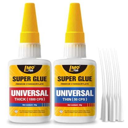 Super Glue Thin and Thick Liquid CA Glue Clear 60 Gram, All Purpose Superglue Cyanoacrylate Adhesive for Shoe Repair Ceramic Plastic Leather Glass Model Metal Wood Pottery Porcelain, Instant Bonding - size: 2oz, style: Thin/Thick