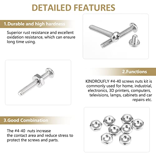 242 Pieces #4-40x 3/16", 1/4", 5/16", 3/8", 1/2", 5/8", 3/4", 7/8", 1", Phillips Pan Head Machine Screws Nuts Assortment Kit, 304 Stainless Steel, Fully Machine Thread - size: #4-40