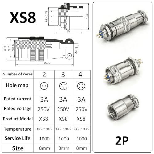 [Pack of 4] CLYXGS XS8 Push-Pull Aviation Connector, 3 Pin Self-Latching Circular Plug & Socket, Quick Release Ball Detent Locking, 8mm Mounting, 3A 250V Metal Industrial Wire Connector - style: XS8-3