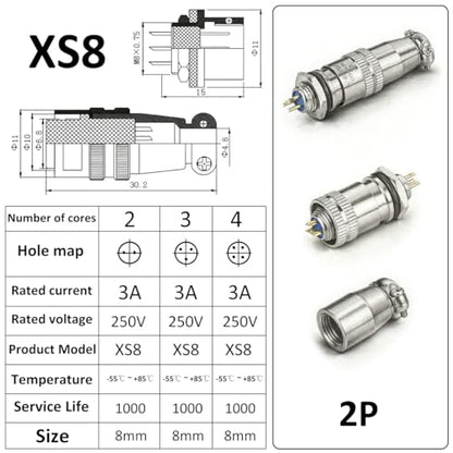 [Pack of 4] CLYXGS XS8 Push-Pull Aviation Connector, 3 Pin Self-Latching Circular Plug & Socket, Quick Release Ball Detent Locking, 8mm Mounting, 3A 250V Metal Industrial Wire Connector - style: XS8-3
