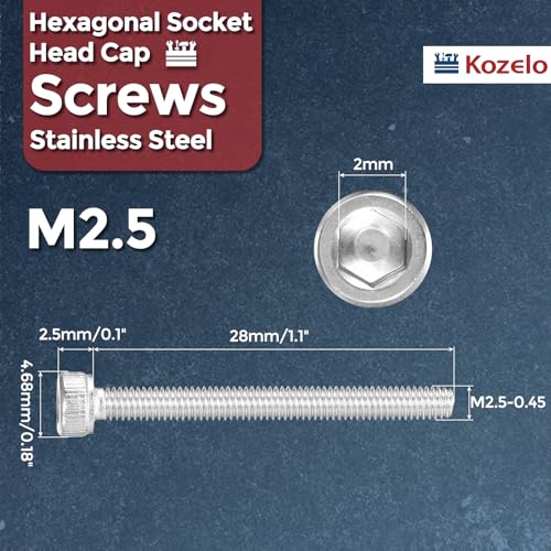 30pcs Socket Head Cap Screws - [M2.5-0.45 x 28mm] 304 Stainless Steel Allen Socket Drive for Electrical Motor 3D Printing Fan Engine Replacement Use, Silver - size: M2.5-0.45x28mm