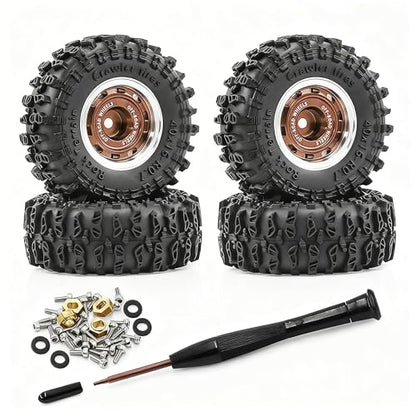 0.7” Wheel & Crawler Terrain Tire Set for 1/30 RC Crawler, -1.00mm Offset, Axial SCX30 & Redcat Ascent-32, CNC Aluminum Rims, 5mm Hex, Shims Screwdriver Included, Pre-Assembled, 4 pcs, Brown - color: Brown-1, size: Rock-trail-clean-out