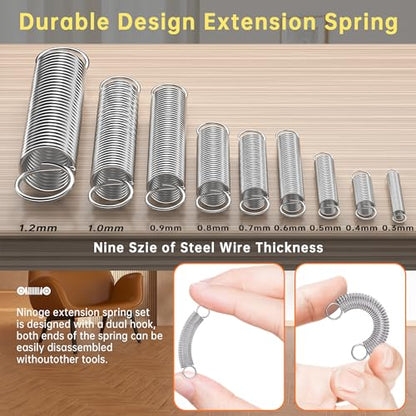 100 Pcs Extension Spring, Beesini Extension Spring Assortment Kit 25 Different Sizes, Stainless Steel Springs, Small Spring Assortment for Home Repairs, 25 Individual Bags
