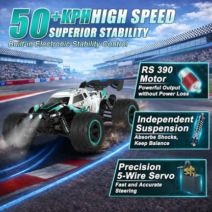 1/14 Fast RC Cars for Adults and Boys, 50 KPH 4WD Offroad RC Truck | All Terrain High Speed Hobby Remote Control Car, 60 Mins Runtime,2 Rechargeable Batteries