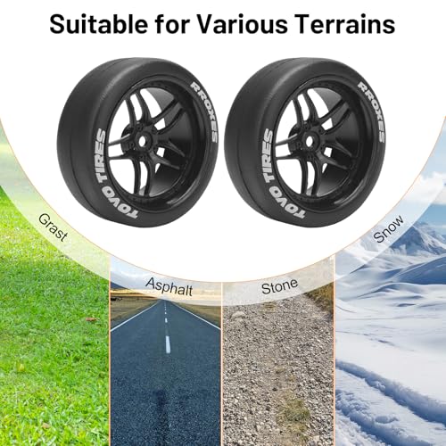 1/10 RC Drift Tires, daitoku 12mm RC Rally Racing Tires and Wheels for Tamiya Traxxas HPI KYOSHO XV02 XV01 TT01 TT02 PTG2 A959 - Style C (Black) - color: Black