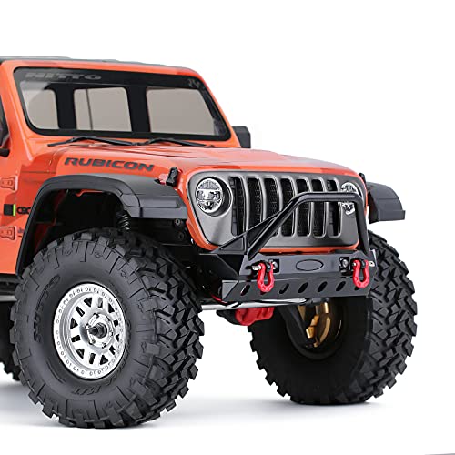 INJORA Metal Front Bumper with Tow Hooks and Lights for 1/10 TRX4 SCX10 - size: 115*98mm