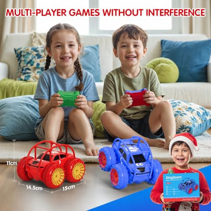 Remote Control Car, Fast Direct Charging RC Cars Amphibious 360° Rotating LED Rechargeable Stunt Car 2.4Ghz 4WD All Terrain RC Race Cars Toy Christmas Birthday Gift for Kids Boys Girls Aged 3-12 years - color: Red