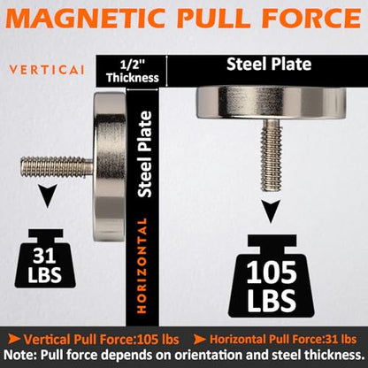 MUTUACTOR Neodymium Magnets,105lbs Strong Magnet M6X15mm Male Threaded Stud,4PCS Anti-Broken Heavy Duty Magnetic Mount Rare Earth Magnets for Lights Panels Tool Brackets and Other Equipment - style: 105lbs M6 Male 4pcs