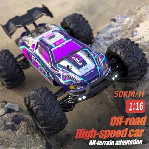 X-Verse 16101 1/16 Fast RC Cars for Adults, Max 38 mph Carbon Brush Motor Remote Control Car All Terrain RC Truggy Waterproof Off Road Truck - 3 Battery(Purple)