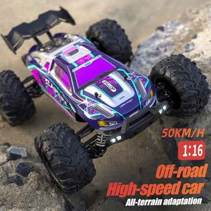 X-Verse 16101 1/16 Fast RC Cars for Adults, Max 38 mph Carbon Brush Motor Remote Control Car All Terrain RC Truggy Waterproof Off Road Truck - 3 Battery(Purple)