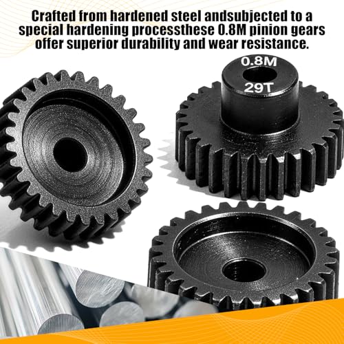 3-Pack Steel Metal 0.8M 5mm Pinion Motor Gear Sets 29T Compatible with HPI Kyosho Losi Axial Tamiya 1/8 1/10 RC Car Monster Truck Buggy, 0.8 Module Gear for Traxxsa Arrma - style: 3Pcs 29T