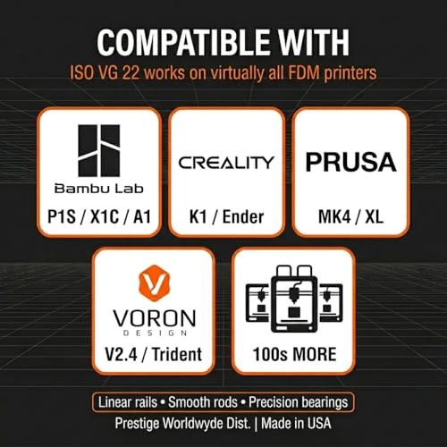 3D Printer Oil 120ML, Prestige Rail Pro – ISO VG 22 Linear Rail Lubricant,120ml Needle Tip Bottle – Compatible with Bambu Lab, Creality, Prusa, Voron & CNC – Anti‑Wear, Made in USA (120ML/4 FL OZ) - size: 120ML/4 FL OZ