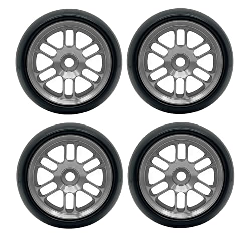 4PCS Finished Flat Running Drift Tires and Wheels 7MM Hexagon for 1/24 Losi Micro B Upgrades and 1/28 Losi Micro T Upgrades (New b Silver) - color: New B Silver