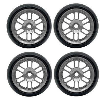4PCS Finished Flat Running Drift Tires and Wheels 7MM Hexagon for 1/24 Losi Micro B Upgrades and 1/28 Losi Micro T Upgrades (New b Silver) - color: New B Silver